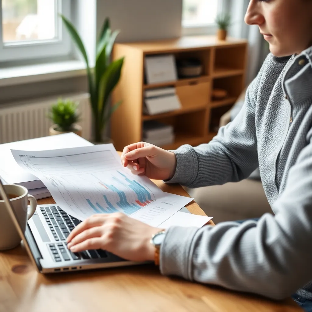 Persoon die financiële planning doet met laptop en rekenmachine